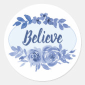 Blauwe waterverf rozen en bladeren-Motivatie Ronde Sticker (Voorkant)