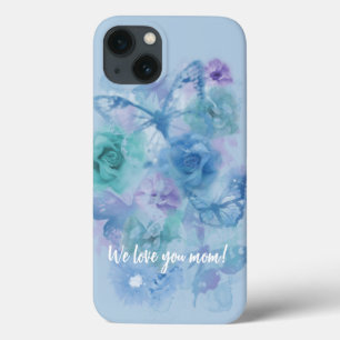 Blauwe Waterverf Rozen en botervliegen iPhone 13 Hoesje