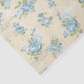 Blauwe Waterverf Rozen en tekst collage Tissuepapier (Detail)