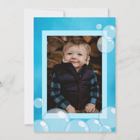 Blauwe Waterverf Rubber Duck 1e Verjaardag Foto Kaart (Achterkant)