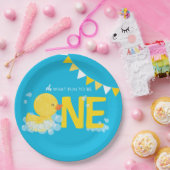 Blauwe Waterverf Rubber Duck ONE 1e Verjaardag Papieren Bordje (Feest)