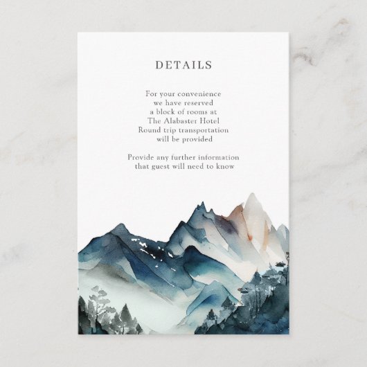 Blauwe Waterverf - Rustige bergen - Omsluiting Informatiekaartje (Voorkant)