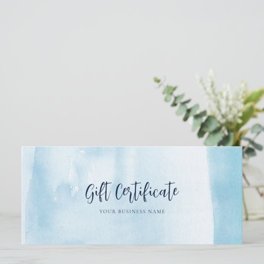 Blauwe Waterverf Script Modern Cadeaubon (Staand voorkant)