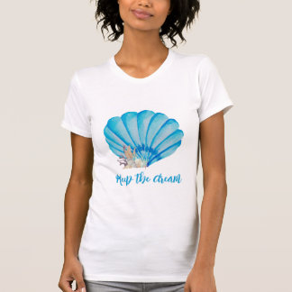 Blauwe Waterverf Seashell, Inspirerend Citaat Pos T-shirt