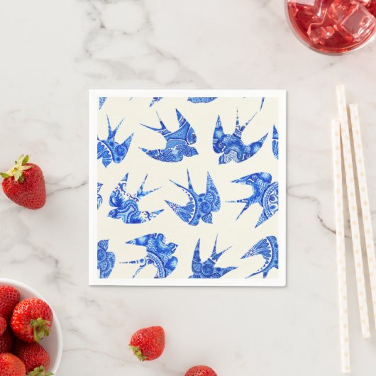 Blauwe Waterverf slik vogelpatroon Servetten (Insitu)