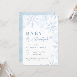 Blauwe Waterverf Sneeuwvlokken Winter Boy Baby sho Kaart
