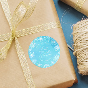 Blauwe Waterverf Snowflakes laat de sneeuwvakantie Ronde Sticker