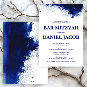 Blauwe Waterverf Splash Custom BAR BAT MITZVAH Kaart