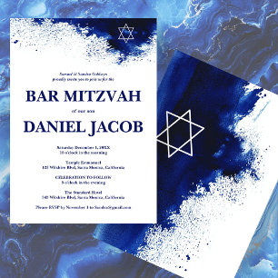 Blauwe Waterverf Splash Custom BAR BAT MITZVAH Kaart