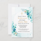 Blauwe waterverf splash first heilige communie kaart (Voorkant)