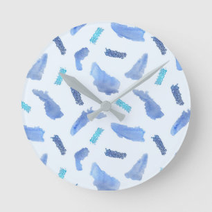 Blauwe Waterverf Spots Middelronde wandklok Ronde Klok