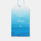 Blauwe Waterverf Strand Tropische bruiloft gunst Cadeaulabel (Achterkant)