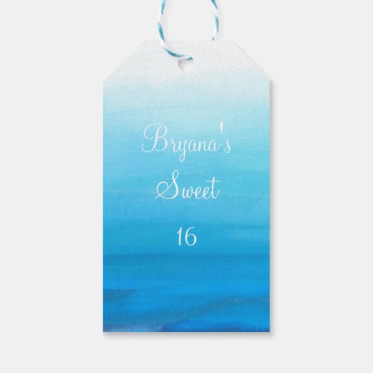 Blauwe Waterverf Strand Tropische bruiloft gunst Cadeaulabel (Achterkant)