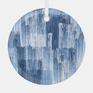 Blauwe Waterverf strepen: geometrisch patroon Glas Ornament