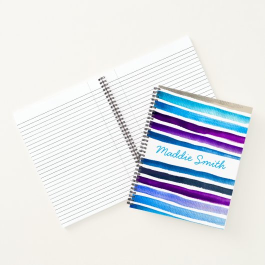 Blauwe waterverf strepen met de hand geschilderd notitieboek (Binnen)