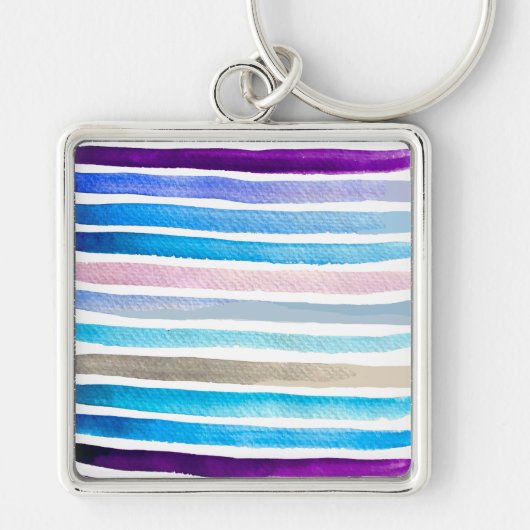 Blauwe waterverf strepen met de hand geschilderd sleutelhanger (Voorkant)
