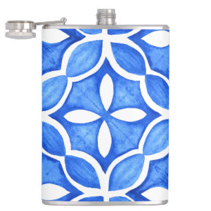 Blauwe Waterverf Toscaanse Italiaanse Tegel Heupfles