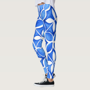 Blauwe Waterverf Toscaanse Italiaanse Tegel Leggings