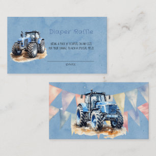 Blauwe Waterverf Tractor Jongen Luier Raffle Visitekaartje