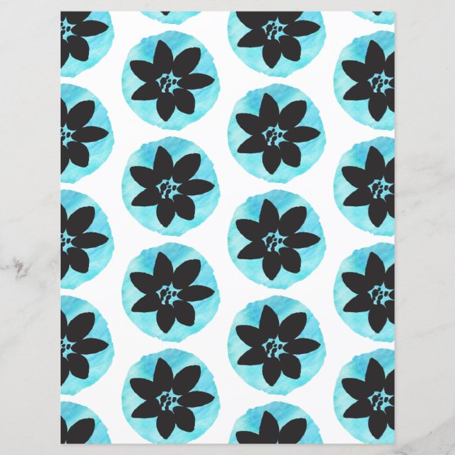 Blauwe Waterverf Tropical Flower Scrapbook Paper (Voorkant)