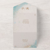 Blauwe waterverf tropisch strand gouden bruiloft all in one uitnodiging (Buitenkant)