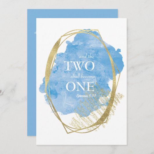 Blauwe Waterverf Twee wordt een bruiloft uitnodigi Kaart (Voorkant / Achterkant)