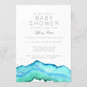 Blauwe Waterverf Uitnodiging voor Baby shower