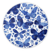Blauwe Waterverf van Butterfly Pattern Keramische Knop (Voorkant)