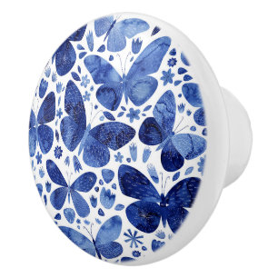 Blauwe Waterverf van Butterfly Pattern Keramische Knop