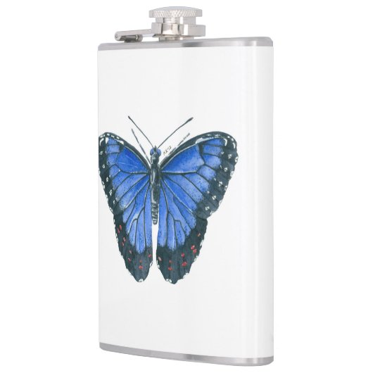 Blauwe waterverf van de Morpho-vlinder Heupfles (Links)