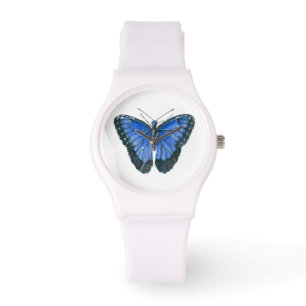 Blauwe waterverf van de Morpho-vlinder Horloge