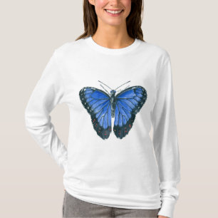 Blauwe waterverf van de Morpho-vlinder T-shirt