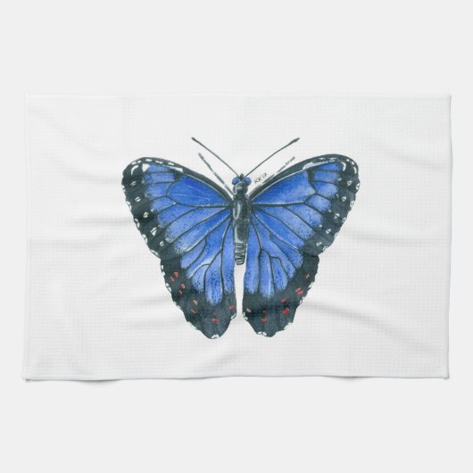 Blauwe waterverf van de Morpho-vlinder Theedoek (Horizontaal)