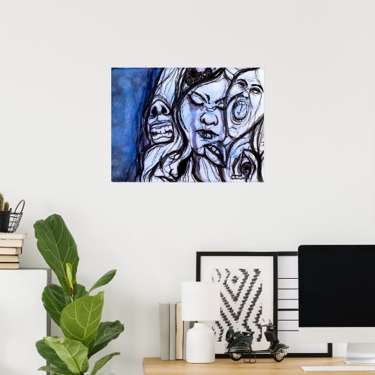 Blauwe Waterverf van depressie Schilderen Poster (Thuiskantoor)