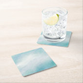 Blauwe waterverf vierkante kartonnen onderzetter (Insitu)