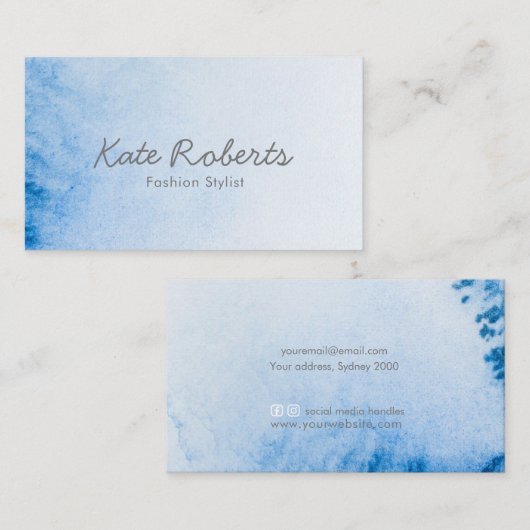 Blauwe Waterverf visitekaartje | minimalistisch (Voorkant / Achterkant)