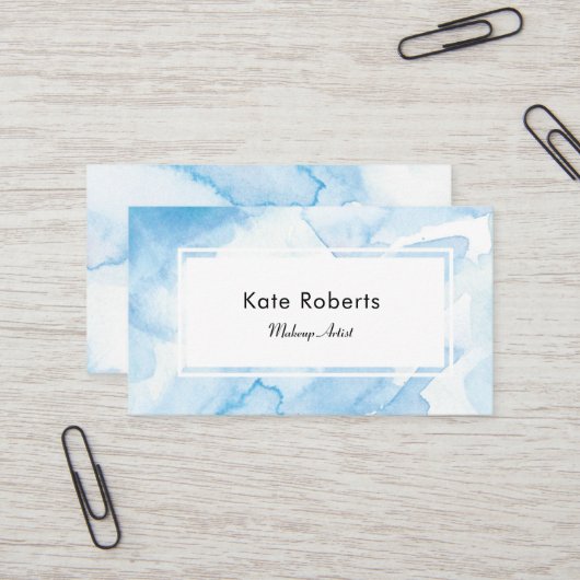 Blauwe Waterverf visitekaartje voor creatieve prod (Voorkant / Achterkant in situ)