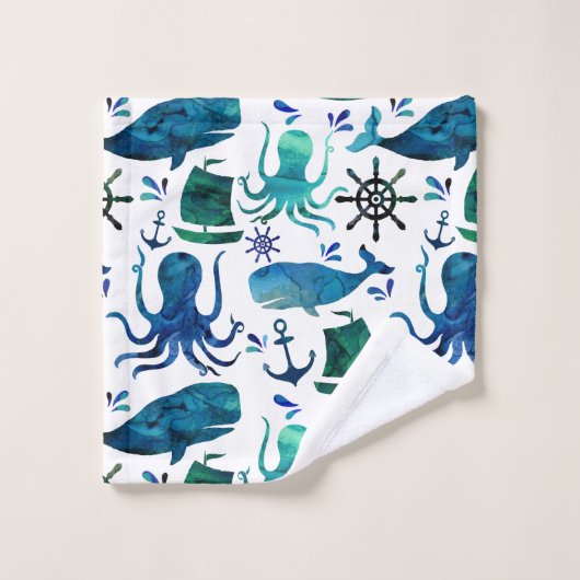 Blauwe Waterverf visvis roodbaars Bad Handdoek (Wasdoekje)