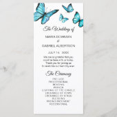 Blauwe waterverf vlinders bruiloft programma (Voorkant)