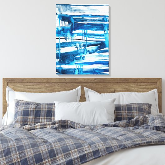Blauwe waterverf voor abstracte kunst canvas afdruk (Insitu (Slaapkamer))