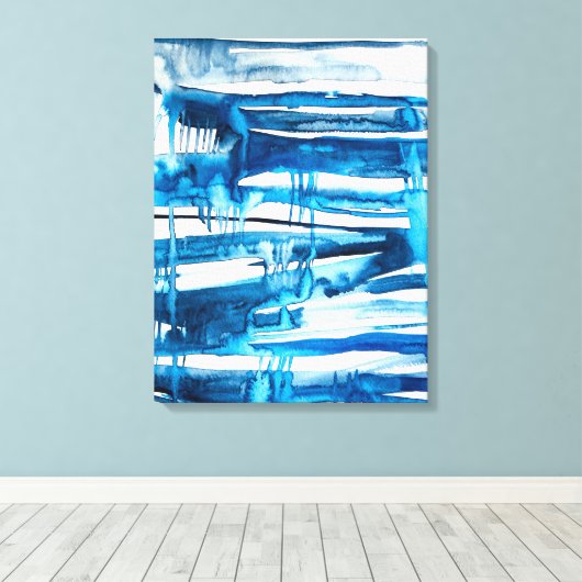 Blauwe waterverf voor abstracte kunst canvas afdruk (Insitu (Houten vloer))