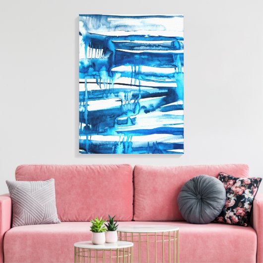 Blauwe waterverf voor abstracte kunst canvas afdruk (Insitu (Woonkamer))