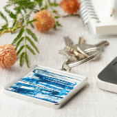 Blauwe waterverf voor abstracte kunst sleutelhanger (Zijkant)