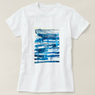 Blauwe waterverf voor abstracte kunst t-shirt