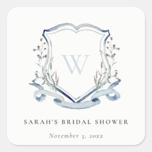 Blauwe Waterverf Wederdoper Bruiloftsshower Crest Vierkante Sticker