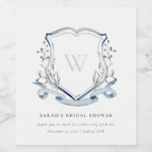 Blauwe Waterverf Wederik Bruiloftsshowers Wijn Etiket (Enkel label)