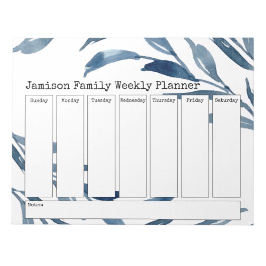 Blauwe Waterverf Weekblad Notitieblok (Voorkant)