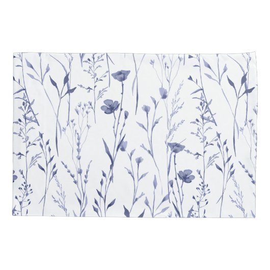 Blauwe Waterverf Wildbloem Bladpatroon Kussensloop (Achterkant)