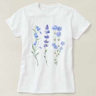Blauwe Waterverf Wildbloemen T-shirt