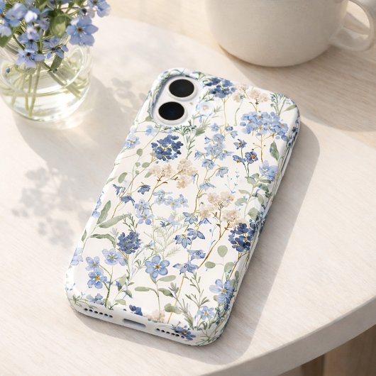 Blauwe Waterverf Wilde Bloem Case-Mate iPhone Case